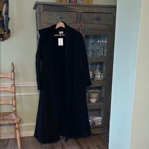 Priv Coco Cozy Coatigan - Black Hooded Wool Blend Long Pea Coat